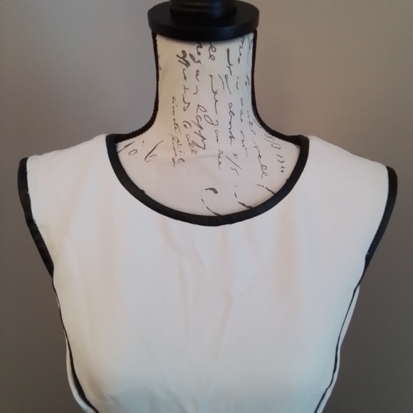 Milly Bergdorf Goodman Cream & Black Vegan Leather Trim Sheath Dress - 8 - Picture 4 of 10